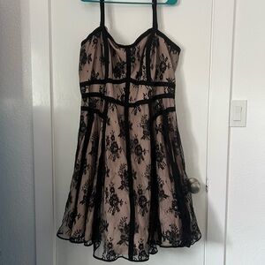 City Chic Black Lace Dress with Pink Under Layer